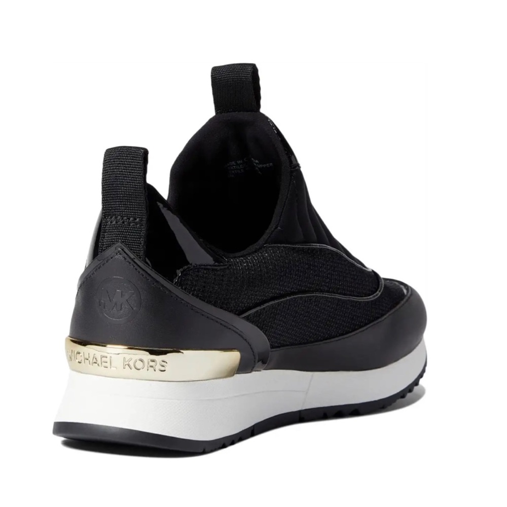 - MICHAEL KORS ALLIE STRIDE SLIP ON GLITTER CHAIN MESH BLACK SNICKERS - Picture 8 of 10